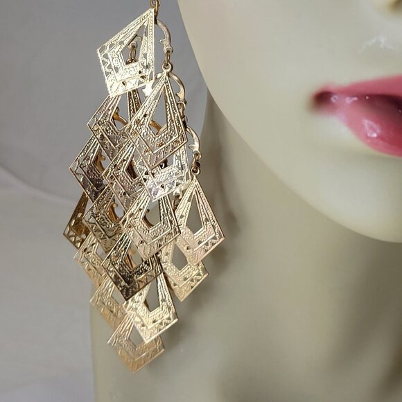 Gold Chandelier Light Earrings - Picture 3 of 12